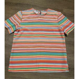 Vintage Joan Leslie Fruit Stripe Womens Pullover Shirt Blouse Size Small Petite